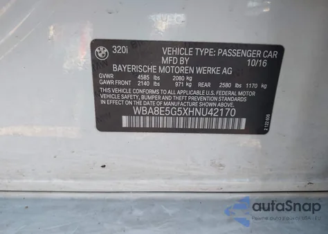 2017 BMW 320I xDrive from USA, damaged, VIN WBA8E5G5XHNU42170